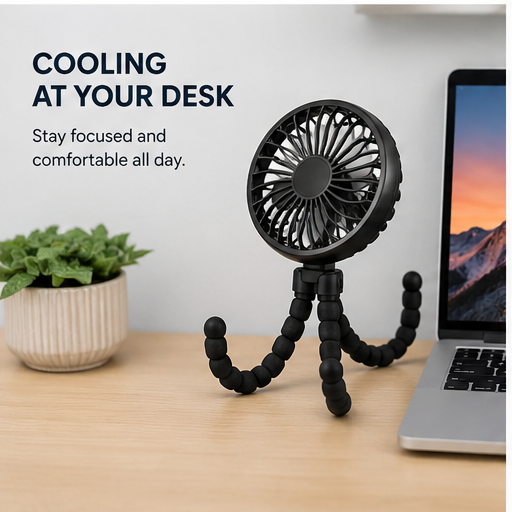 Coolify Mini Travel Fan delivers flexible, portable cooling in a compact design perfect for everyday use. USB rechargeable with adjustable speeds and bendable tripod legs for cooling anywhere you go.