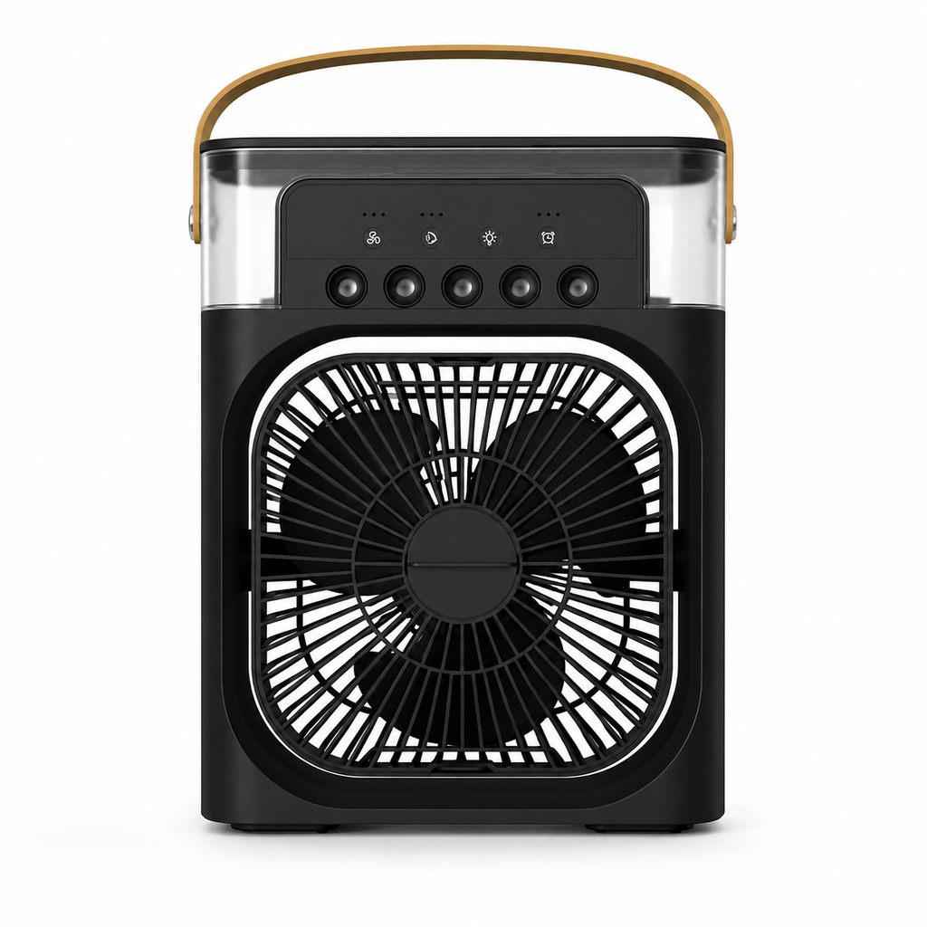 Coolify 3-in-1 Portable Fan combines powerful cooling, quiet airflow, and built-in humidification in one compact design. USB-powered with adjustable fan speeds, perfect for home, office, gaming, travel, and car use.